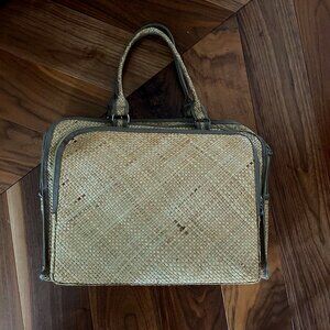 Vintage Straw Briefcase Laptop Bag, Unisex